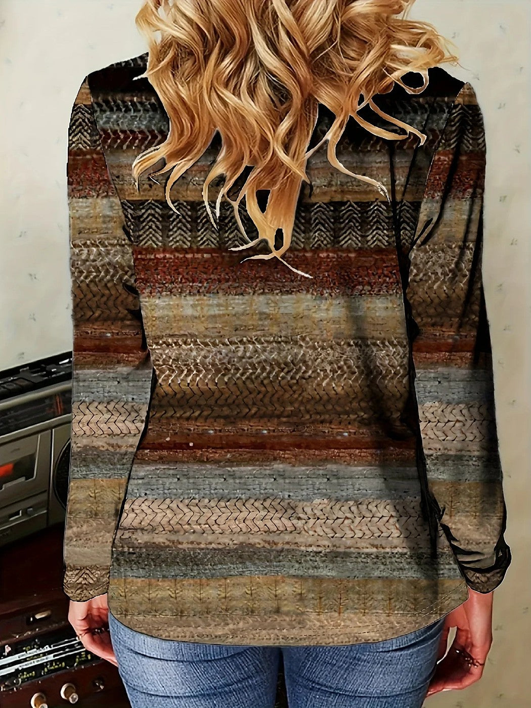 Women's Patterned Stripe Knit Jumper