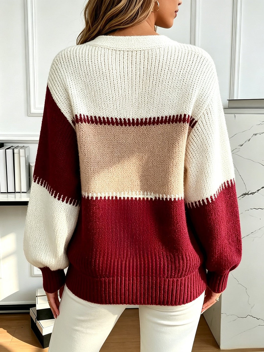 Women's Chunky Rib Puff Sleeve Cardigan