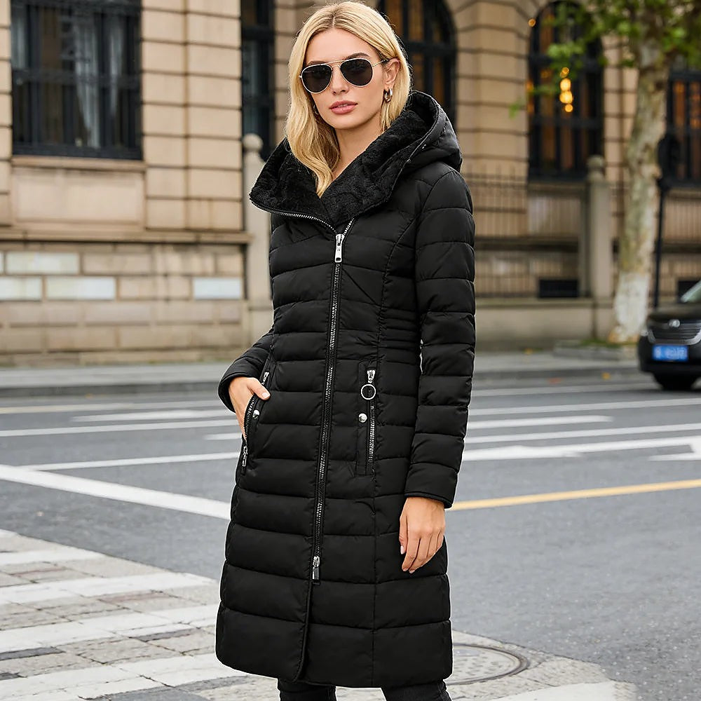 Women's Long Padded Coat Faux Fur Hood