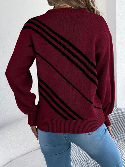 Women's Diagonal Stripe Puff Sleeve Jumper
