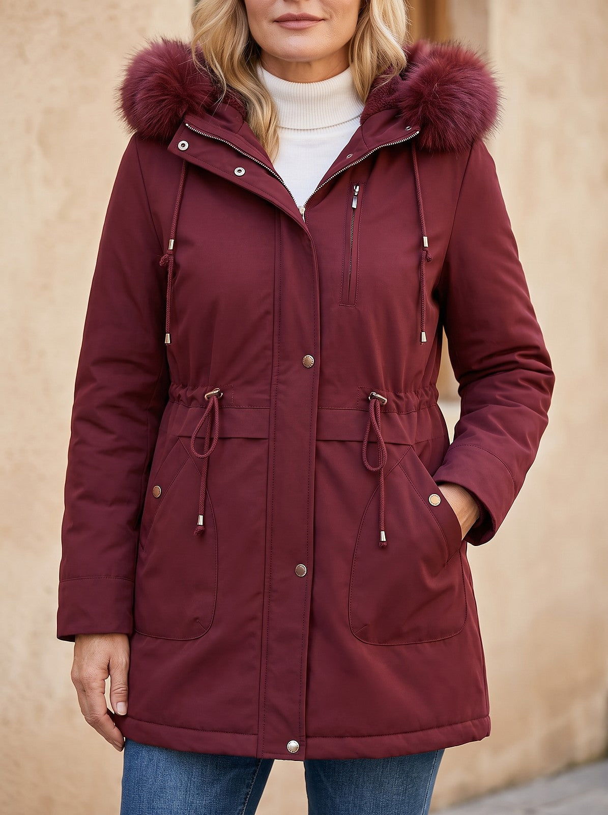 Women's Parka with Faux Fur Hood