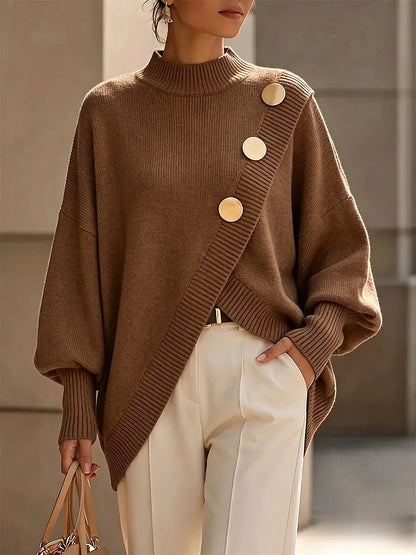 Women's Mock Neck Button Shoulder Jumper