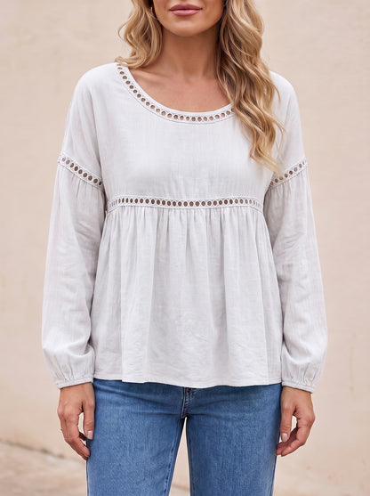 Women's Loose Hollow Lace Long Sleeve Top