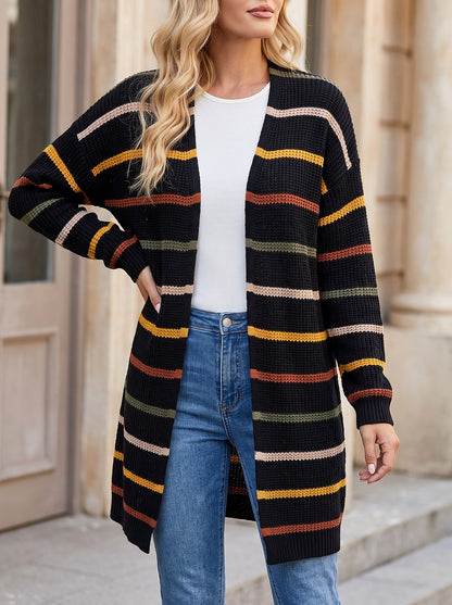 Women's Fine Stripe Longline Open Cardigan