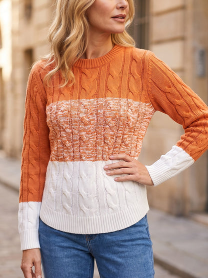 Women's Colour Block Cable Knit Jumper