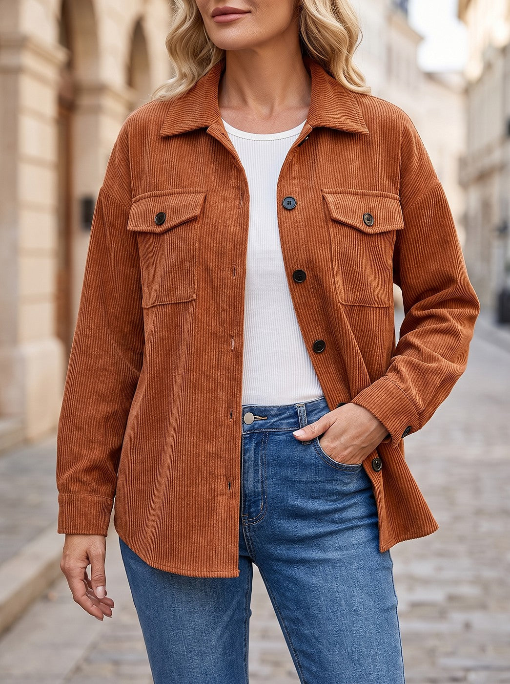 Women's Corduroy Button Up Overshirt Jacket