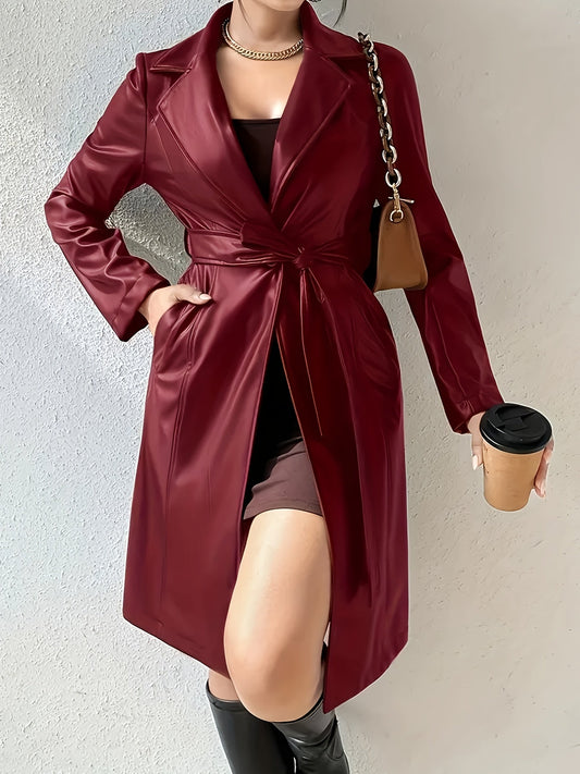 Ladies Faux Leather Wrap Coat with Belt