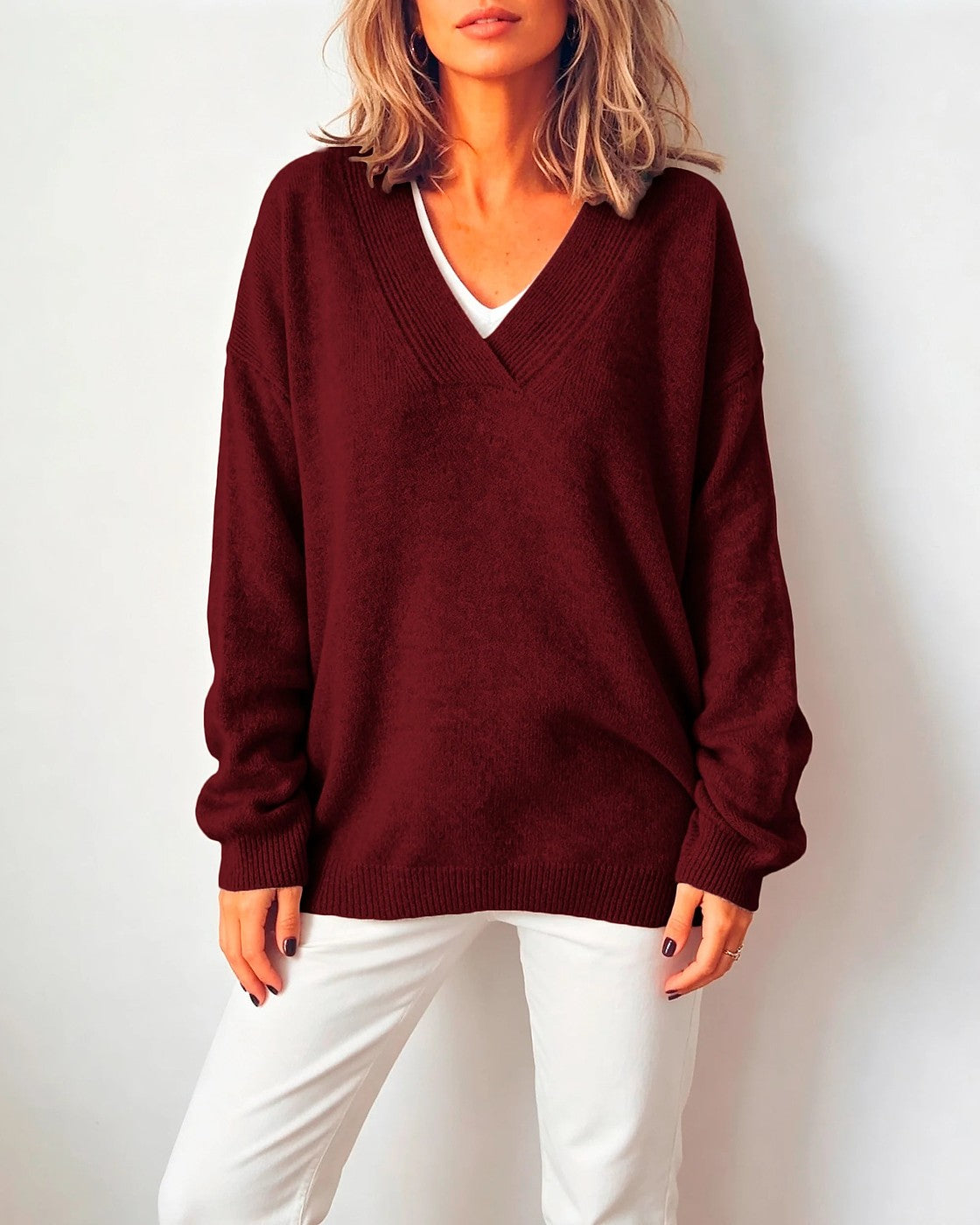 Women's Soft Oversized V Neck Knit Jumper