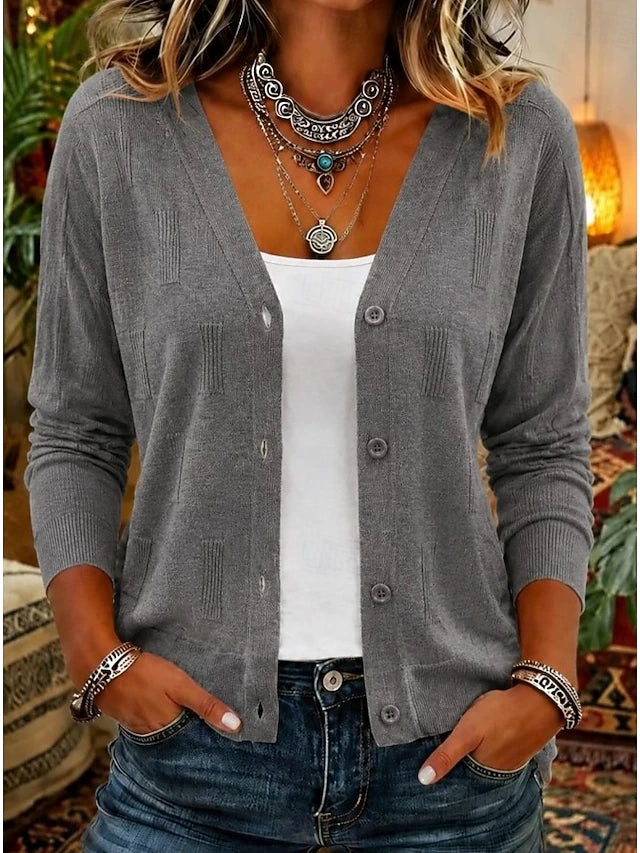 Women's Khaki V Neck Cardigan