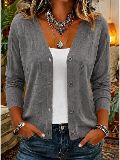 Women's Khaki V Neck Cardigan