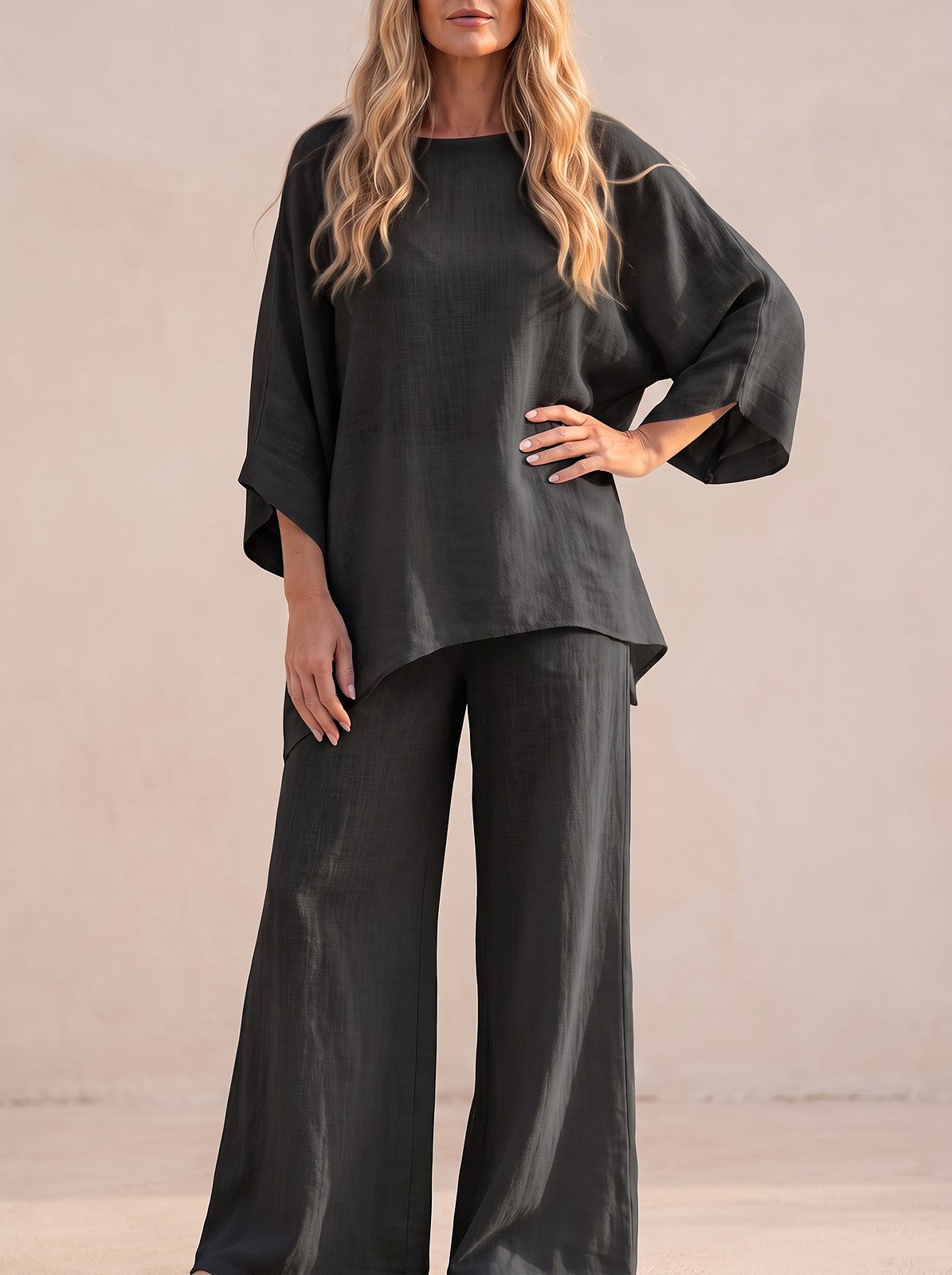 Women's Slub Weave Batwing Wide Leg Co-ord