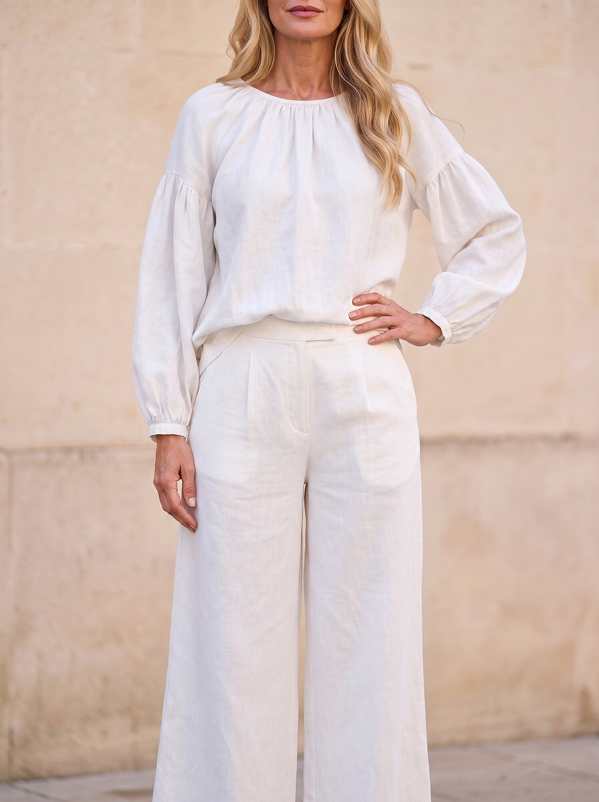 Women's Slub Weave Balloon Sleeve Co-ord Set