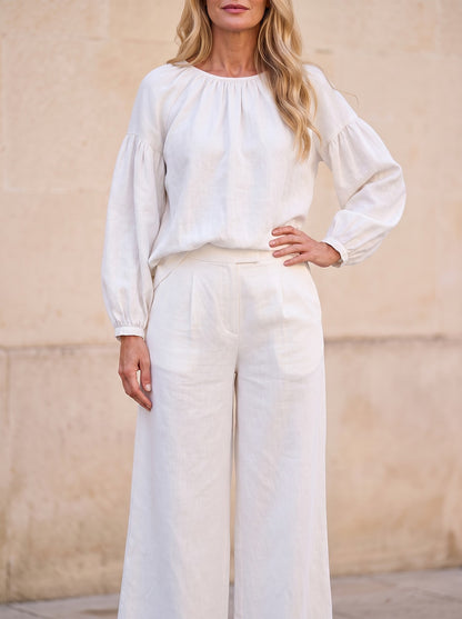 Women's Slub Weave Balloon Sleeve Co-ord Set