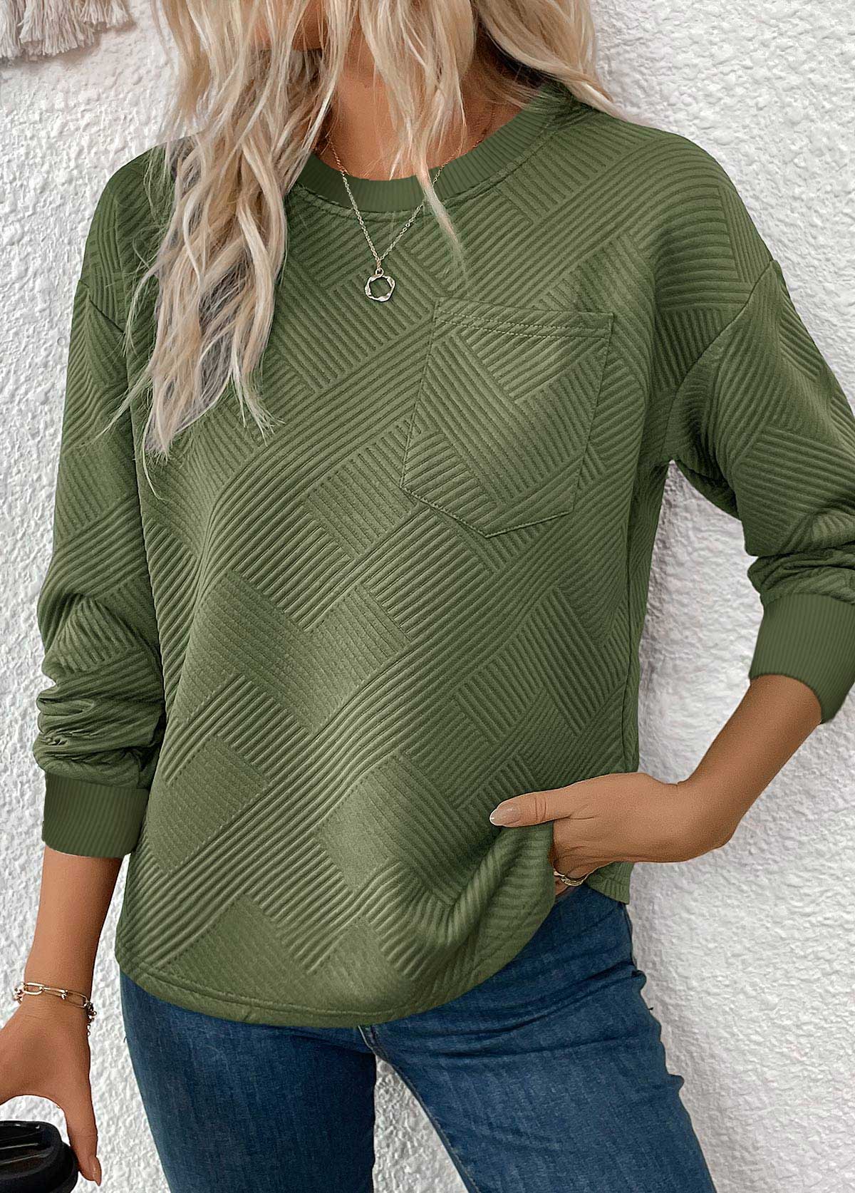 Women's Autumn Jacquard Crew Neck Sweatshirt