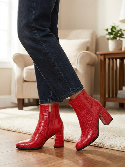 Women's Croc Effect Heeled Boots