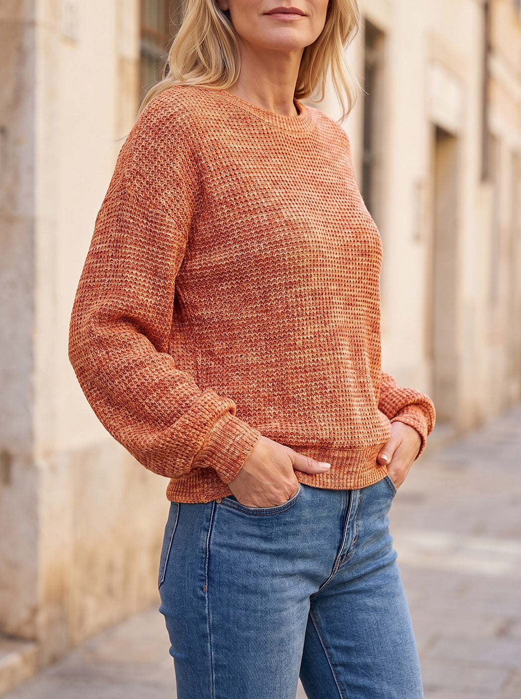 Women's Cosy Waffle Round Neck Jumper