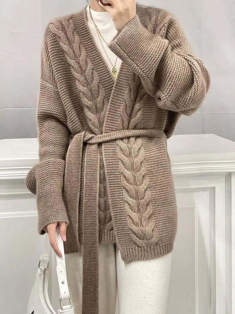 Women's Easy Wear Belted Cable Knit Cardigan