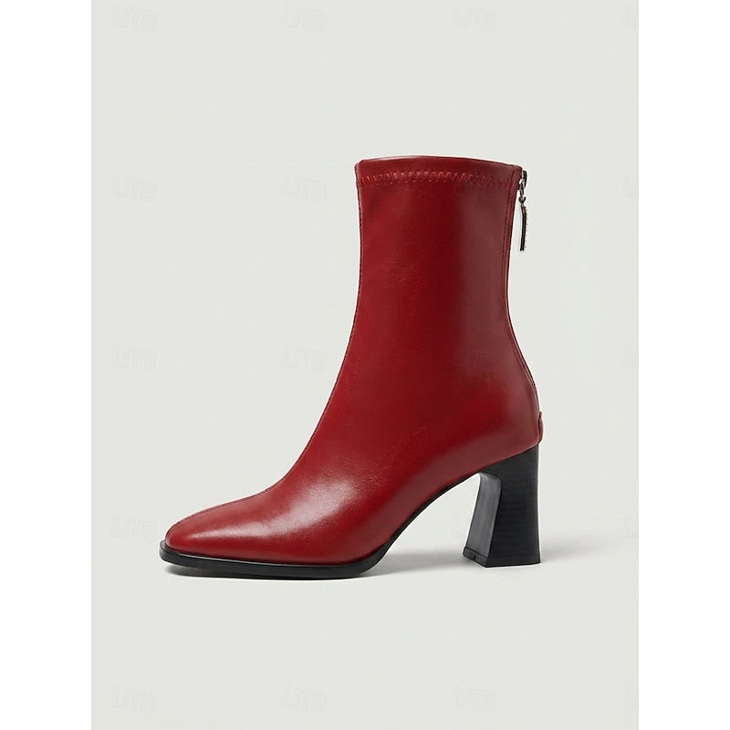 Women's Red Block Heel Sock Boots