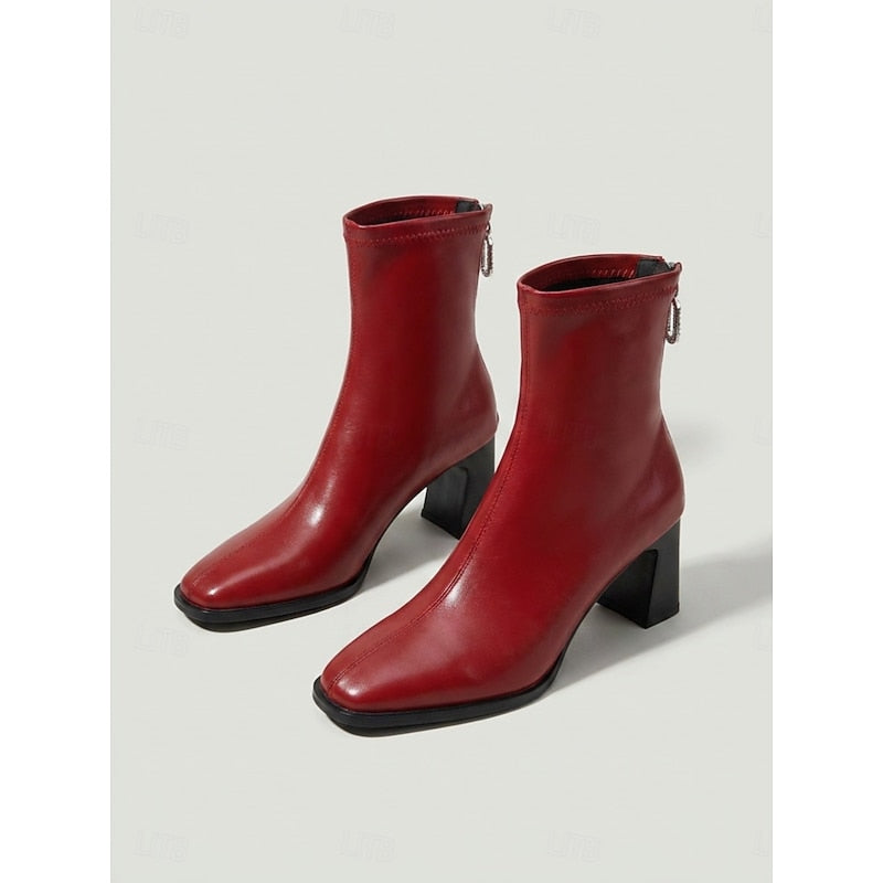 Women's Red Block Heel Sock Boots