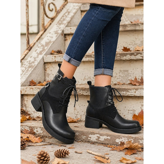 Women's Black Leather Combat Boots
