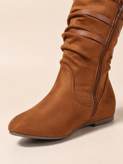 Women's Suede Pull On Calf Boots