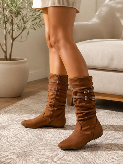 Women's Suede Pull On Calf Boots