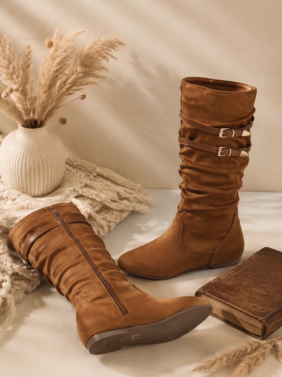 Women's Suede Pull On Calf Boots