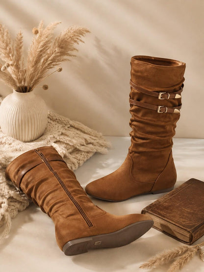 Women's Suede Pull On Calf Boots