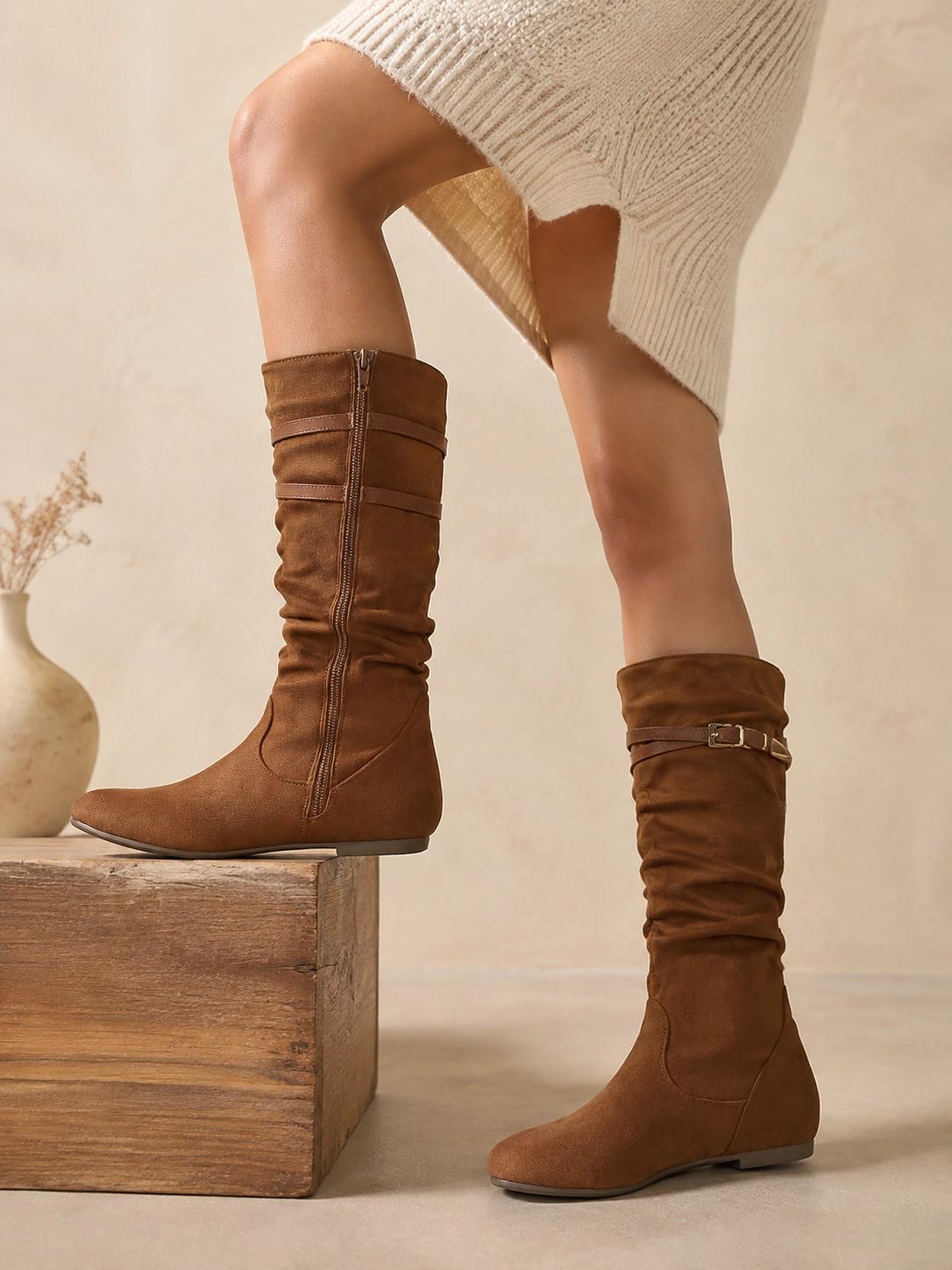Women's Suede Pull On Calf Boots