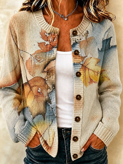 Women's Flower Print Knitted Cardigan