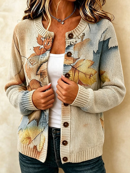 Women's Flower Print Knitted Cardigan