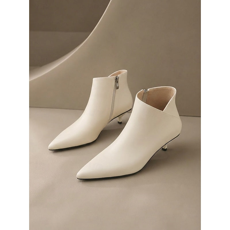 Women's Ivory Kitten Heel Boots