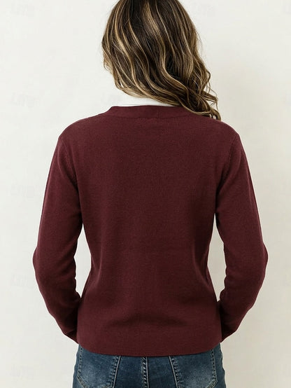 Women's Wine Button Up Knit Cardigan