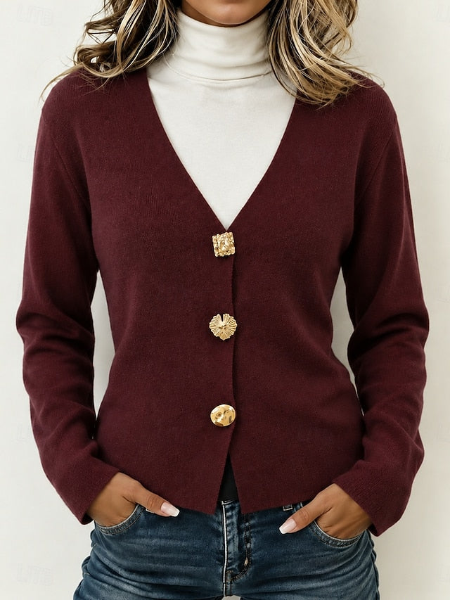 Women's Wine Button Up Knit Cardigan