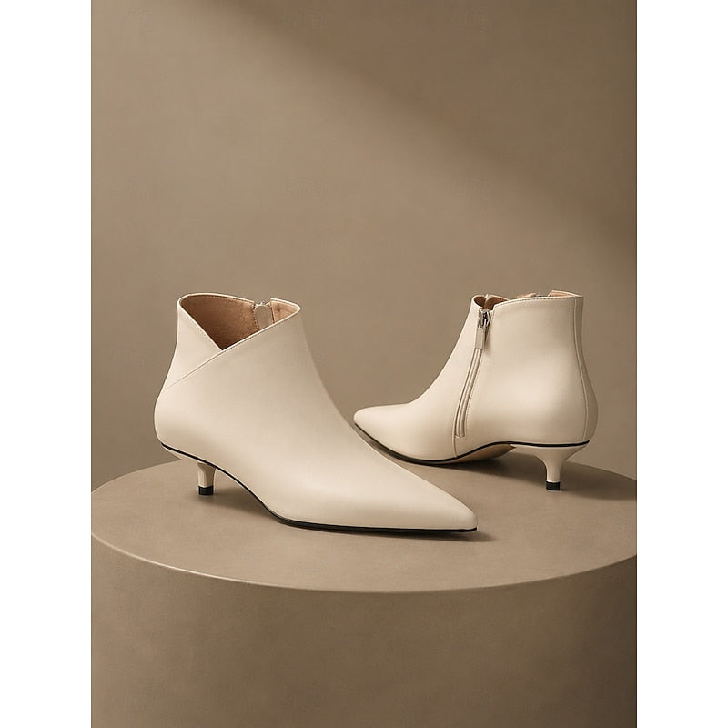 Women's Ivory Kitten Heel Boots