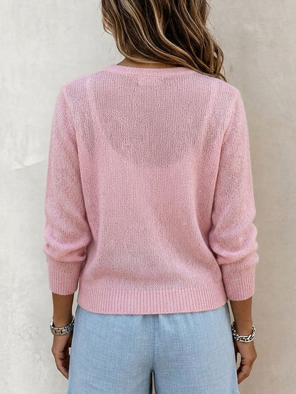 Women's Pink Ribbed Button Cardigan