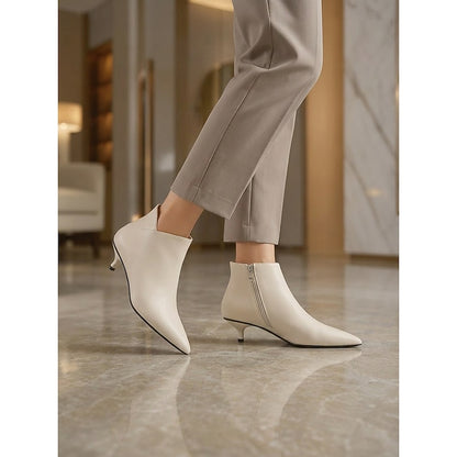 Women's Ivory Kitten Heel Boots