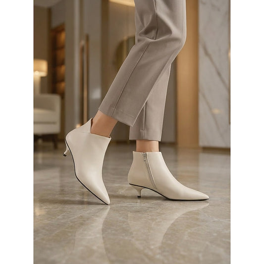 Women's Ivory Kitten Heel Boots
