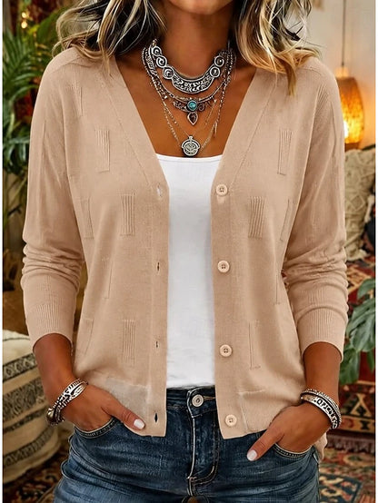Women's Khaki V Neck Cardigan