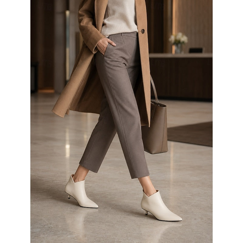 Women's Ivory Kitten Heel Boots