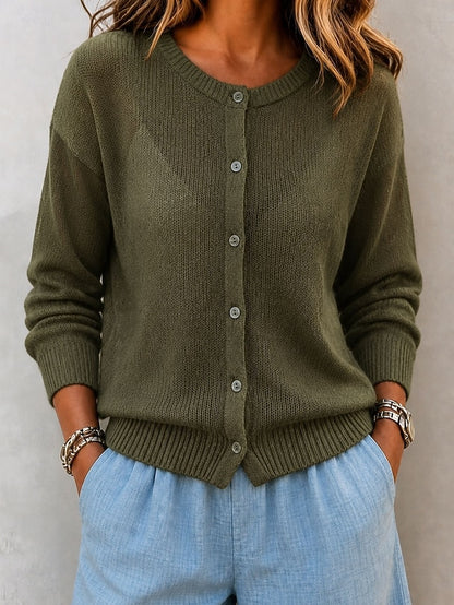 Women's Pink Ribbed Button Cardigan
