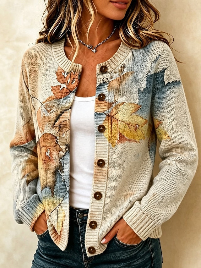 Women's Flower Print Knitted Cardigan